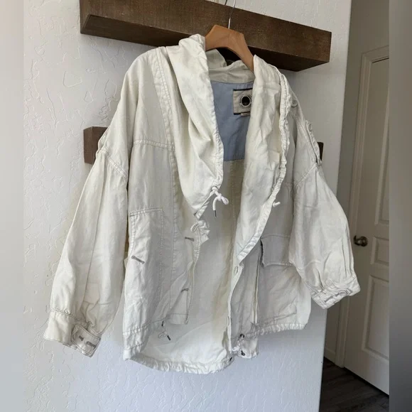 Anthropologie Daughters of the Liberation|Off White,Cream canvas utility Jacket• - Picture 2 of 12